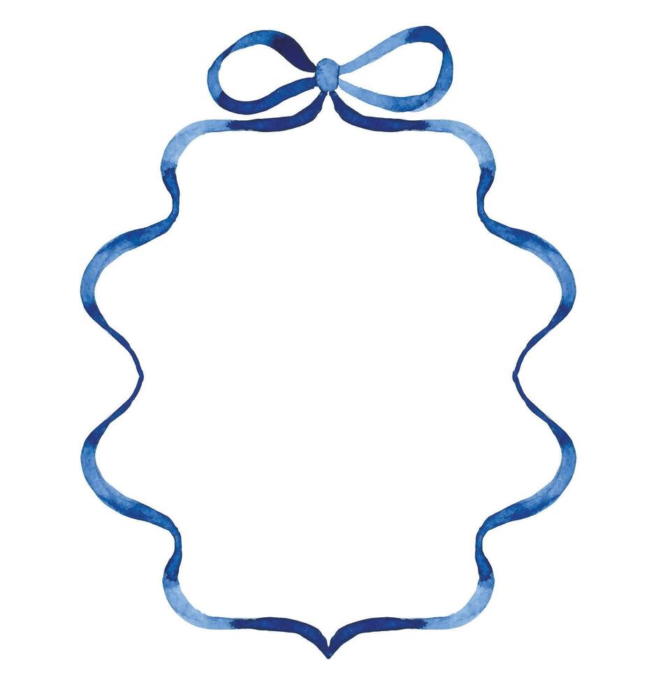 frame of blue ribbon with a bow. watercolor illustration vector