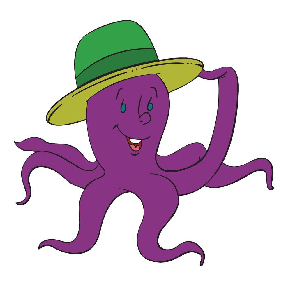Octopus in hat isolated on white background vector