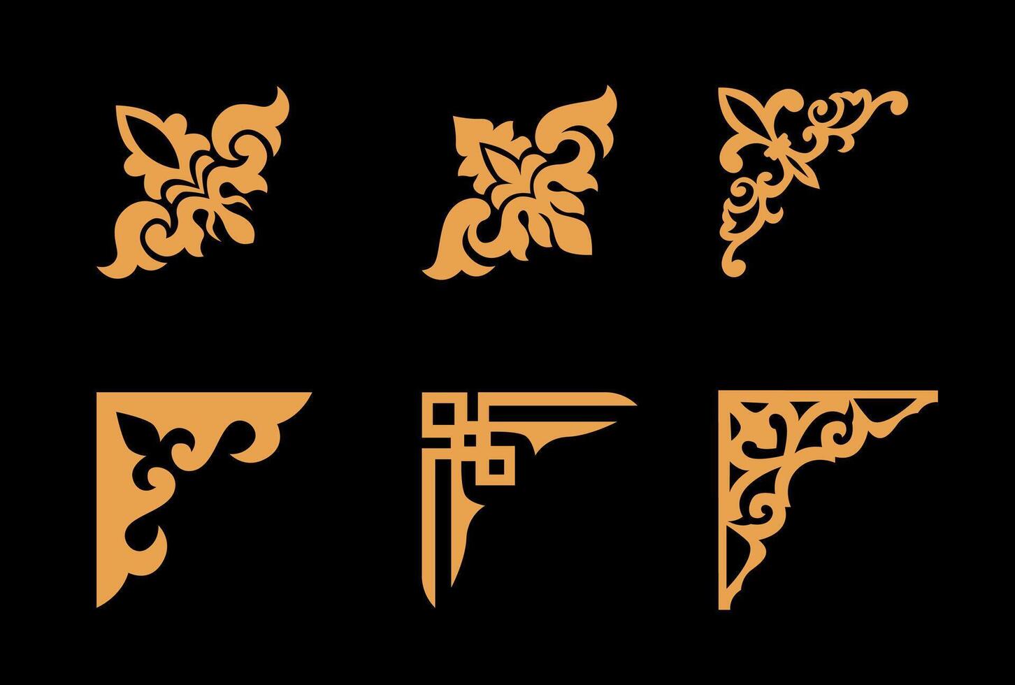 Collection of different abstract vintage corner on gold colour vector