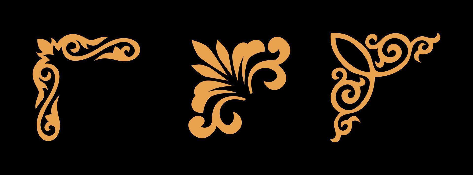 Collection of different abstract vintage corner art on gold colour vector
