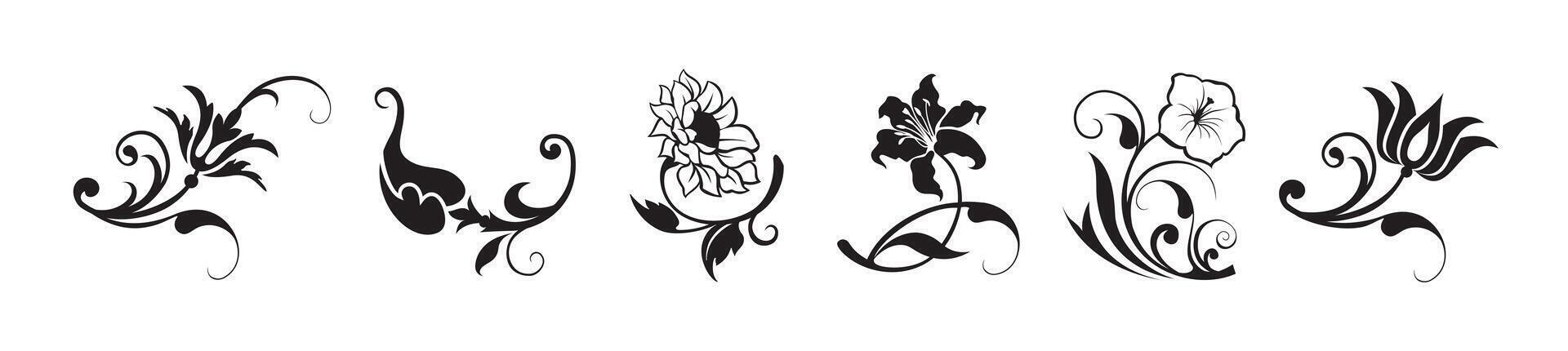 Floral swirl decorative ornament set on white background vector