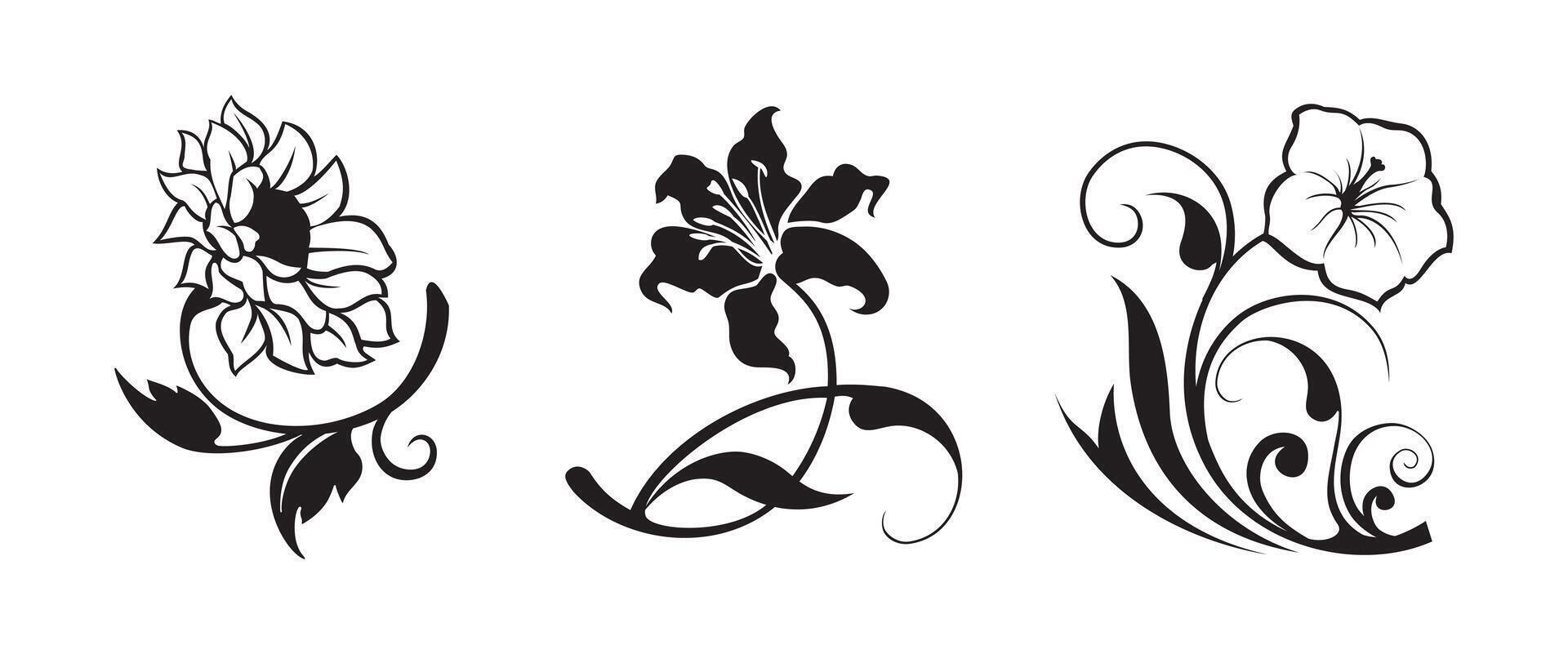 Floral swirl decorative ornament art set on white background vector