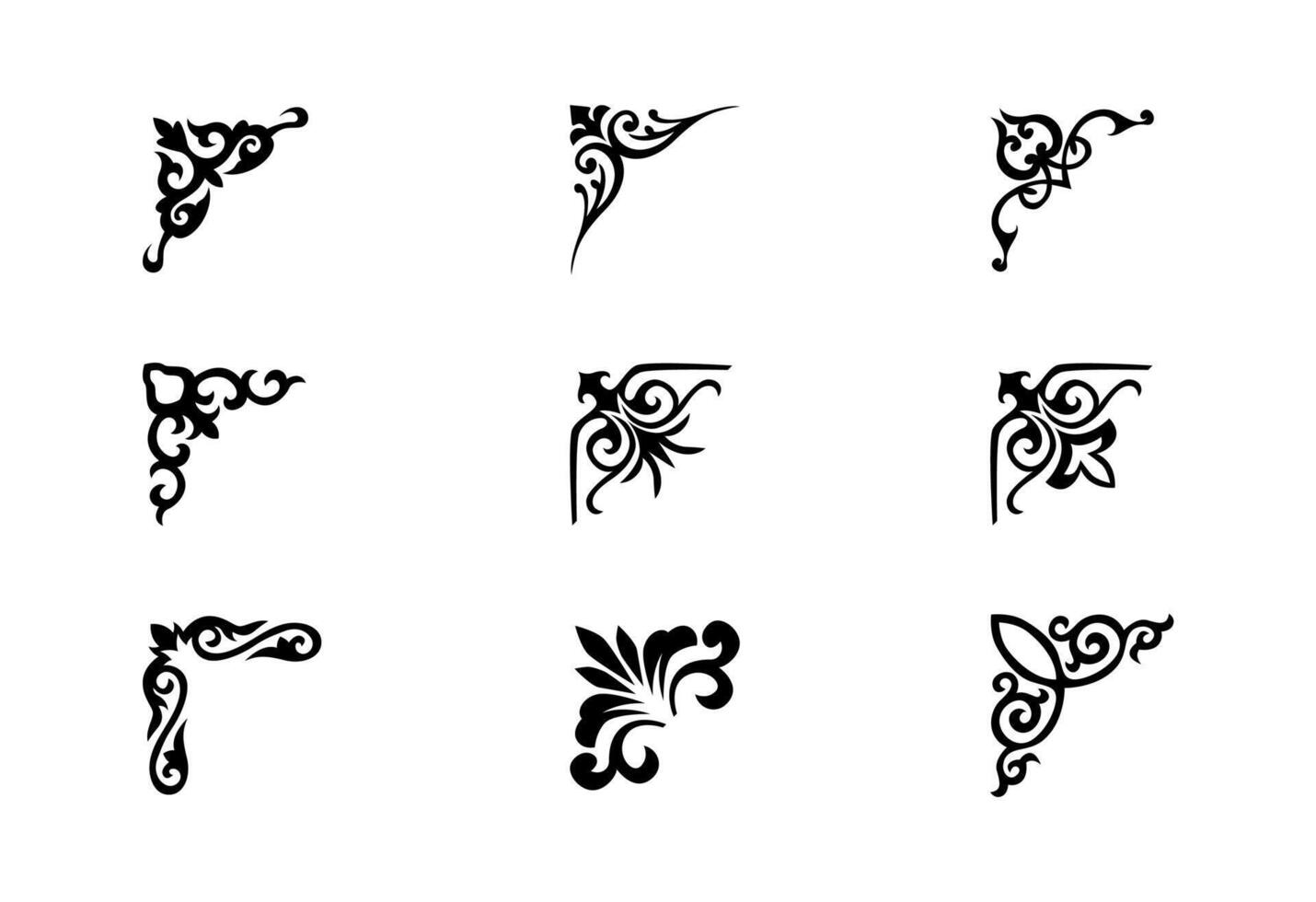 Collection of different abstract vintage corner ornaments art on black colour vector