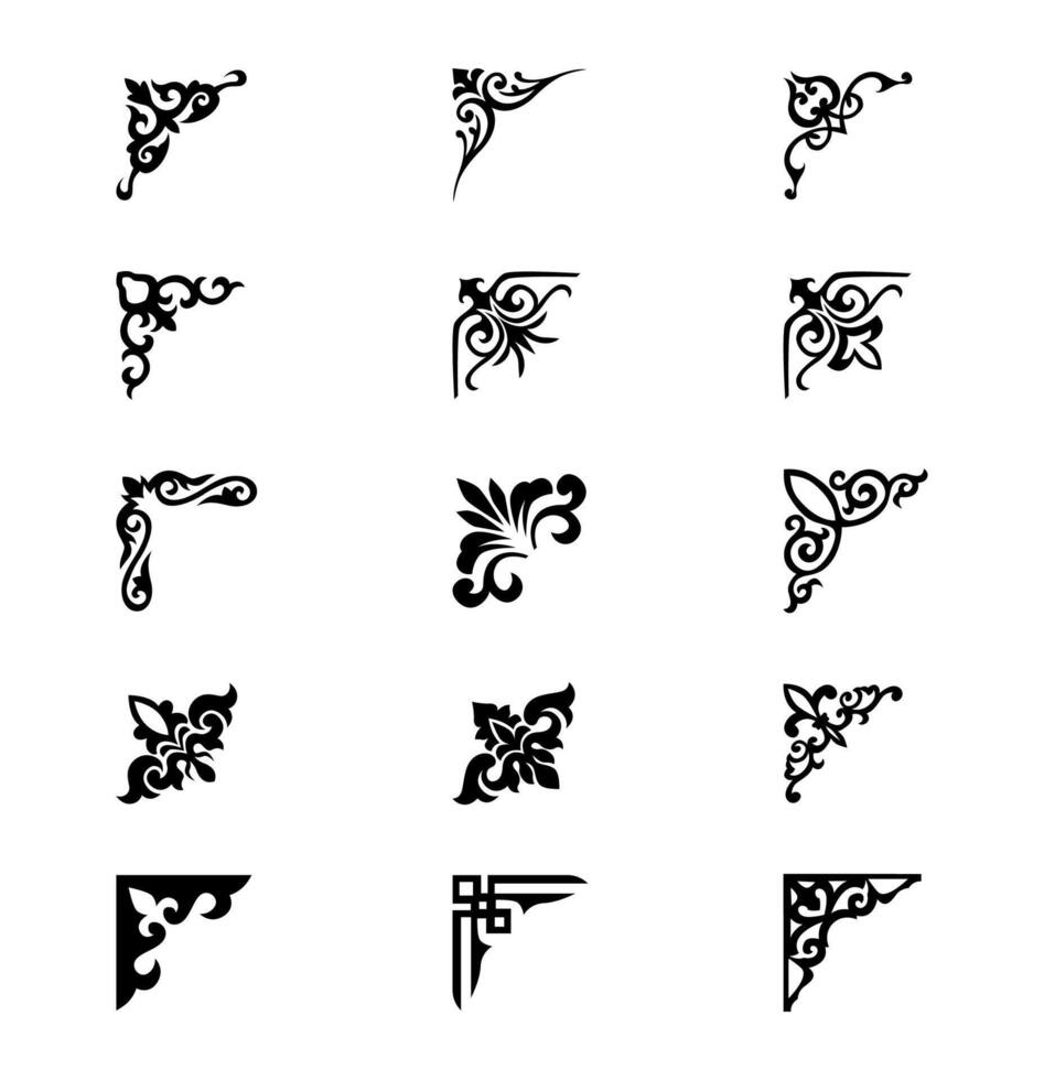 Collection of different abstract vintage corner ornaments on black colour vector
