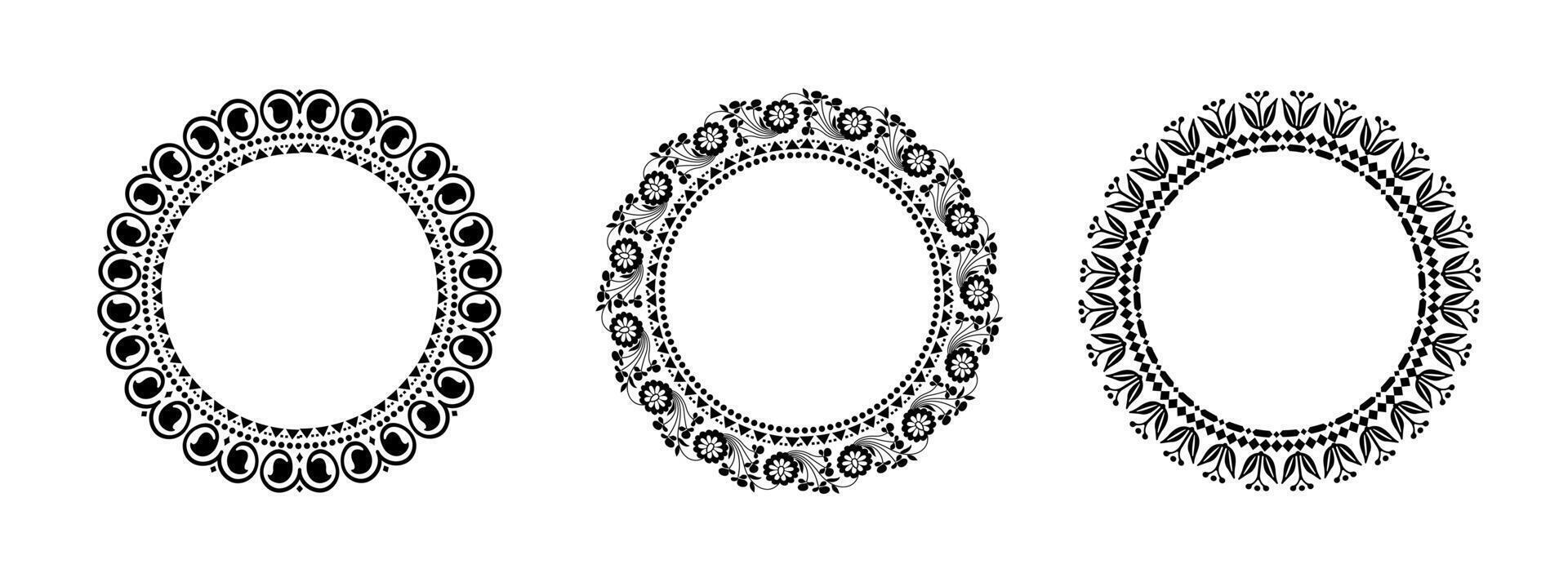 Round Decorative Frame Ornament Art on Black and White Colour vector