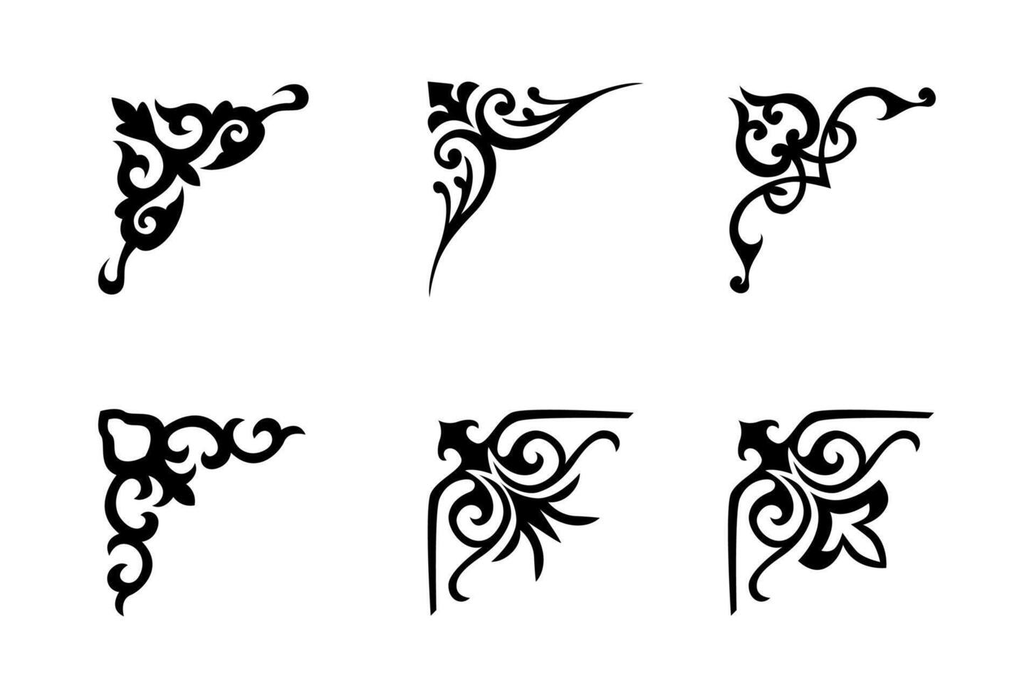 Collection of different abstract vintage corner ornaments art on white background vector