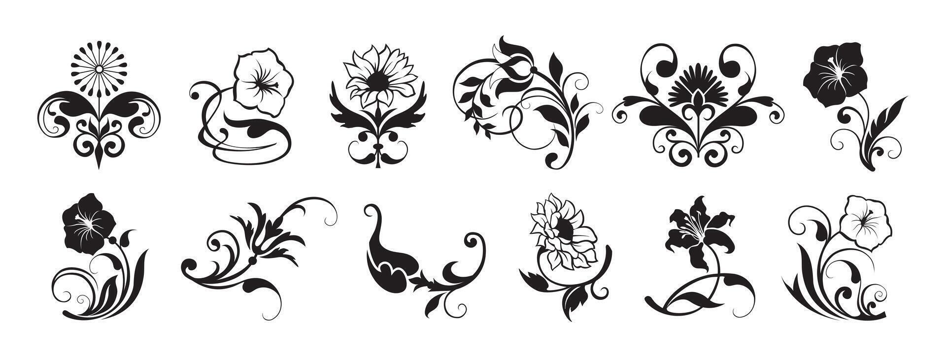 Floral swirl decorative ornament set art on white background vector