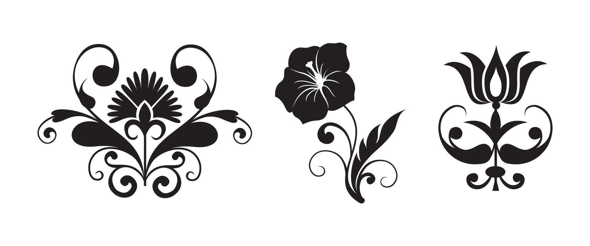 Floral swirl decorative ornament art set on black and white colour vector