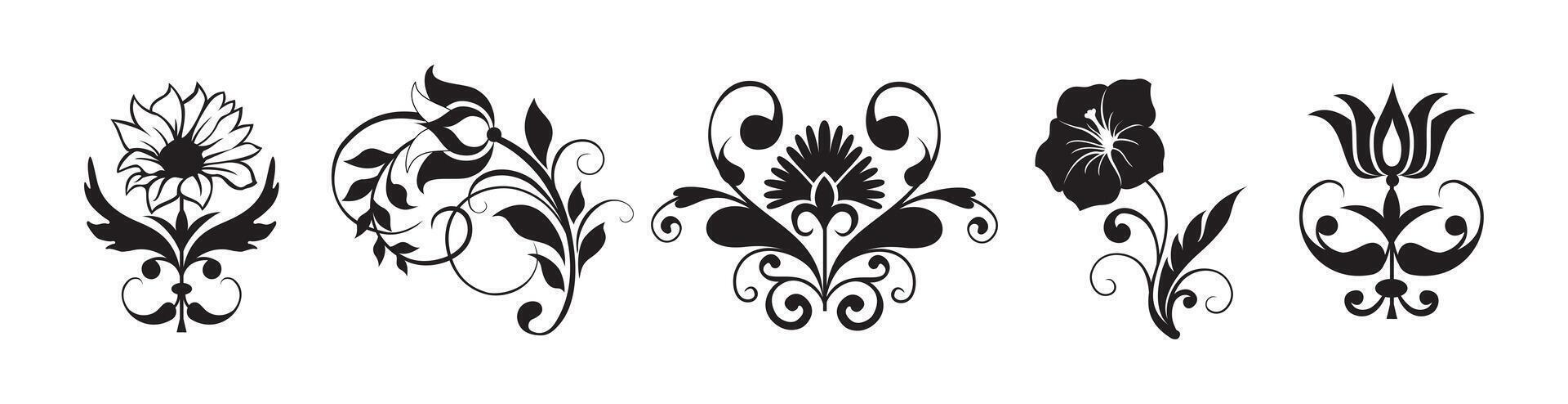 Floral swirl decorative ornament art set vector