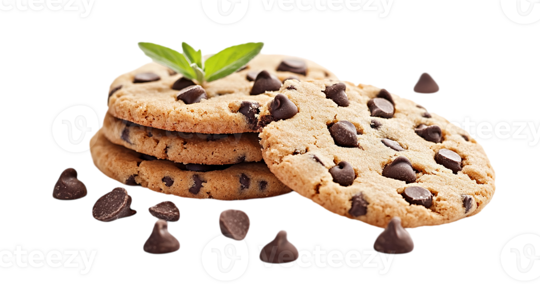 Chocolate chip cookies with mint leaves png