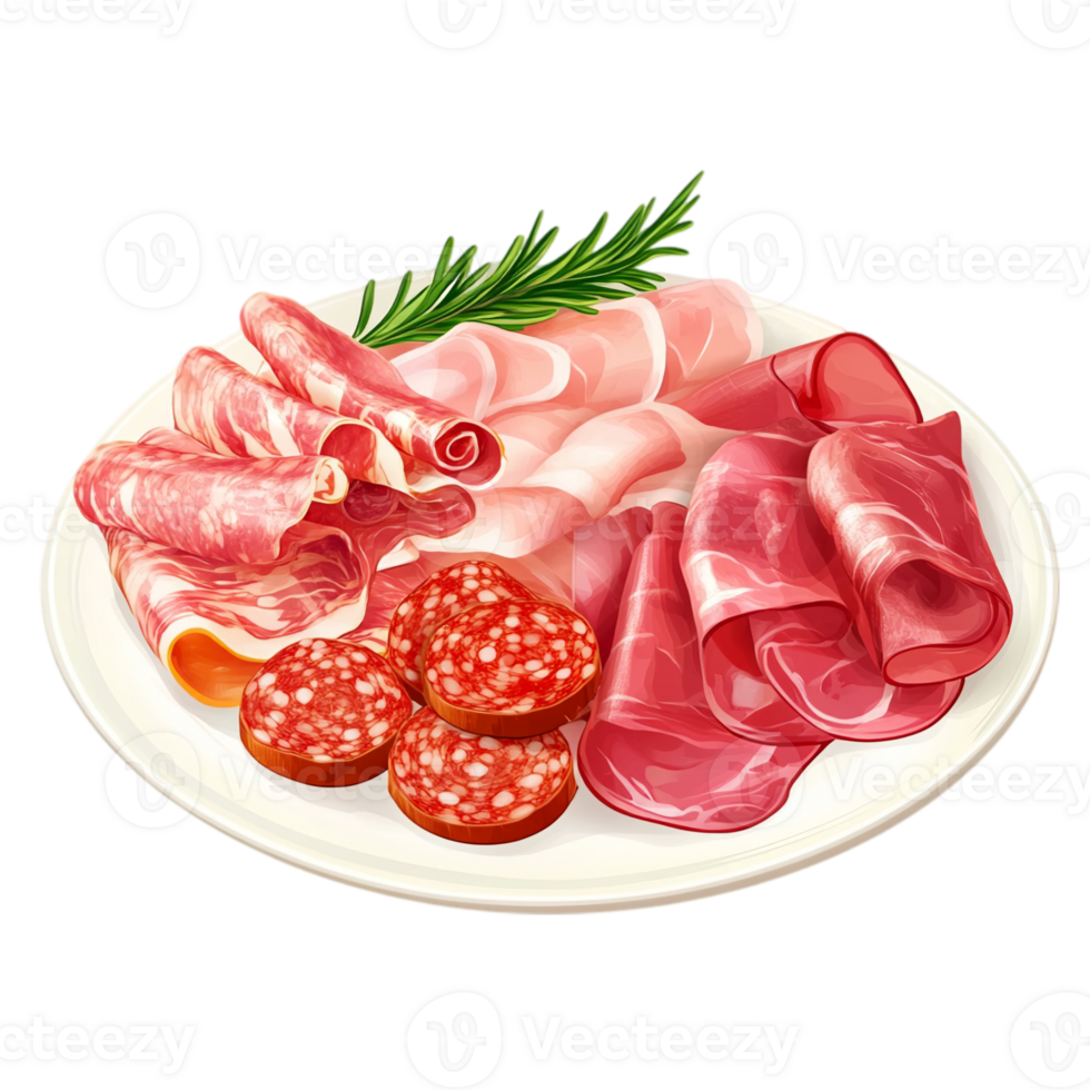 A plate with meat and sausage on it png