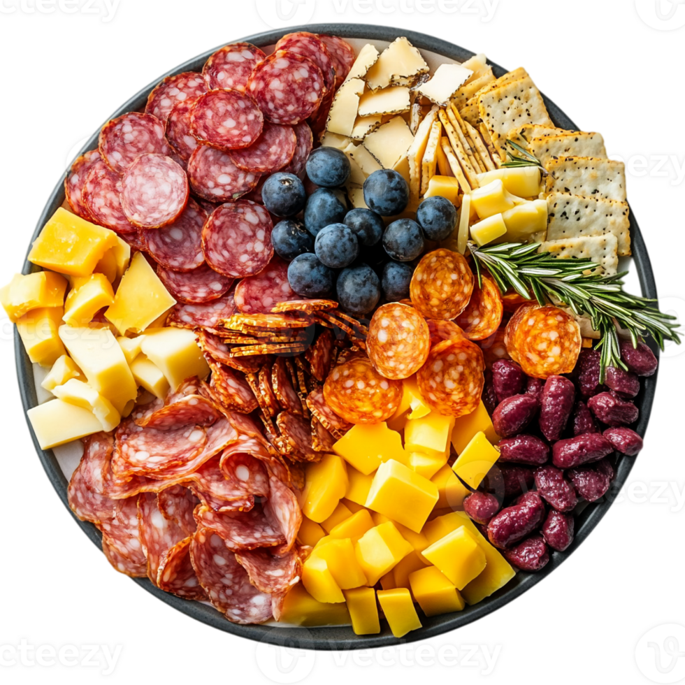 A platter of cheese, meat, and fruit png