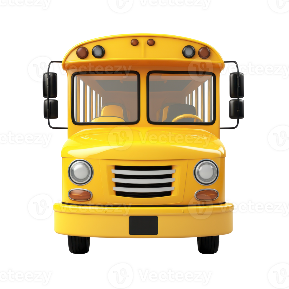 A yellow school bus with a black license plate, isolated on transparent background png