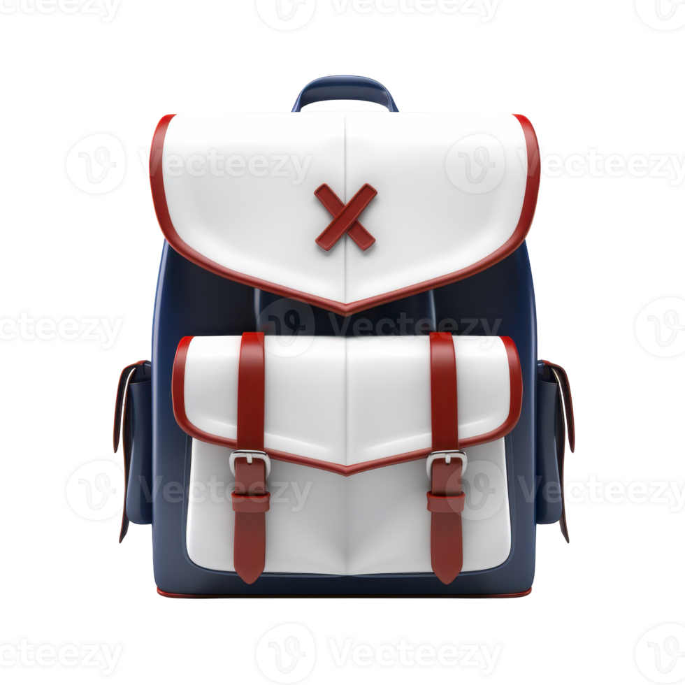 A backpack with a red and white strap, isolated on transparent background png