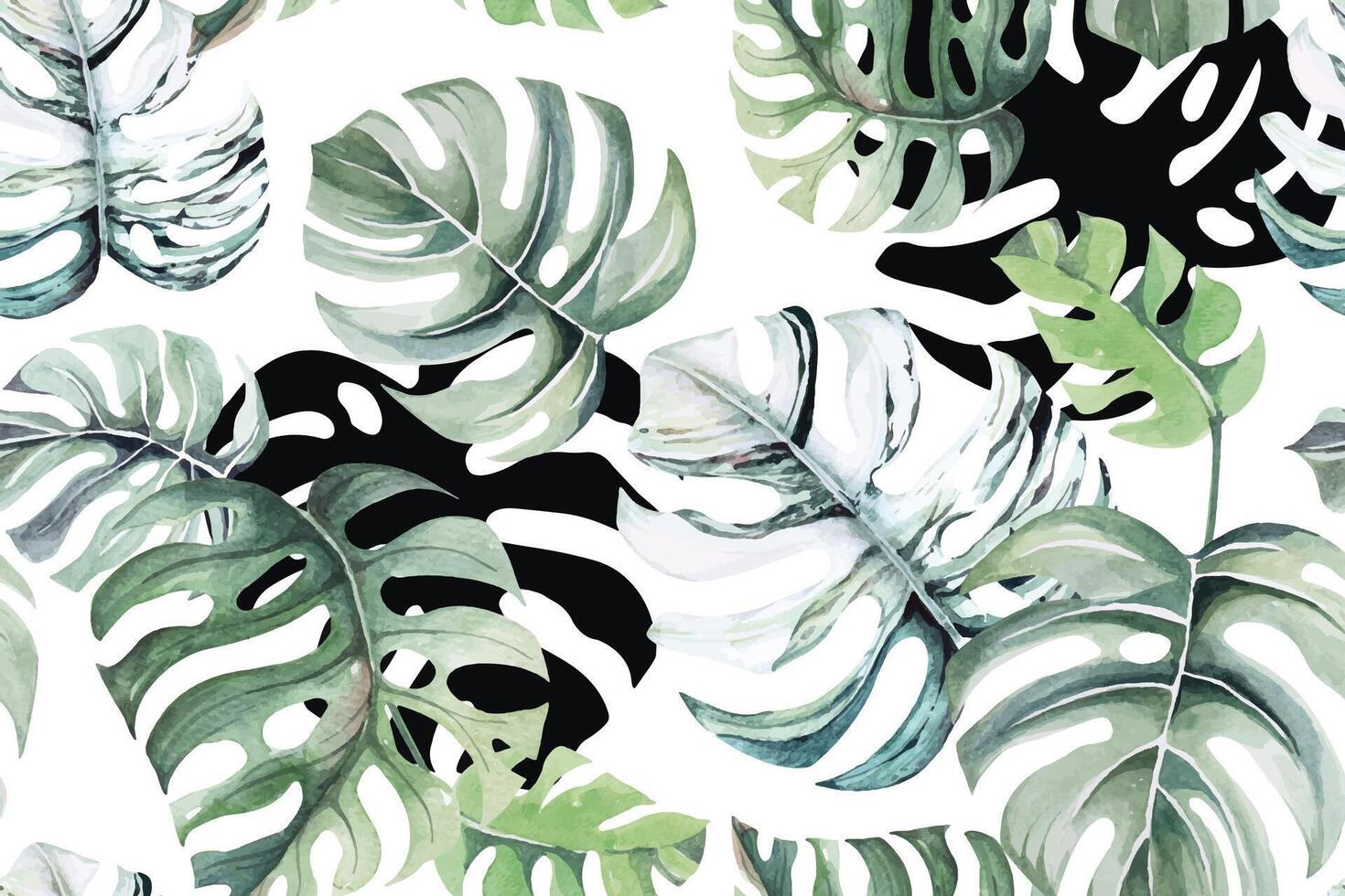 Seamless pattern of monstera and tropical plant.For fabric and wallpaper.Natural tropical Background. vector