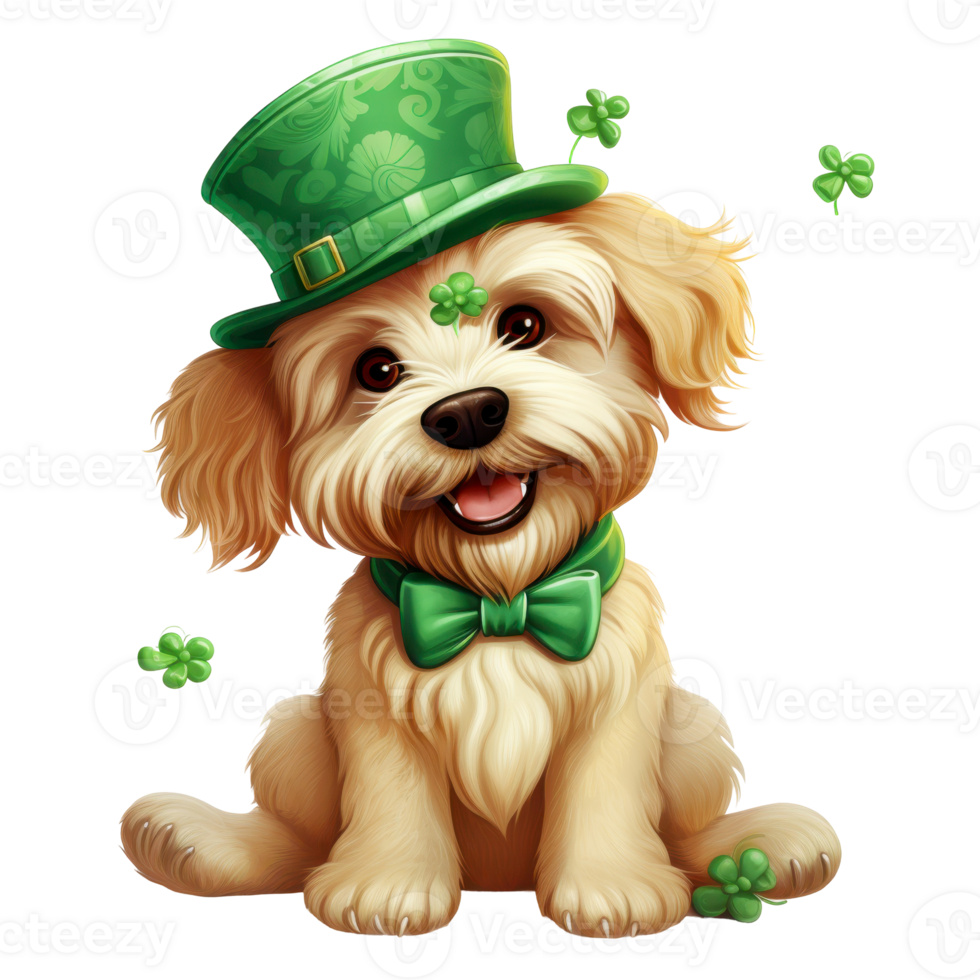 A dog wearing a green hat and a green bow tie. isolated on transparent background png
