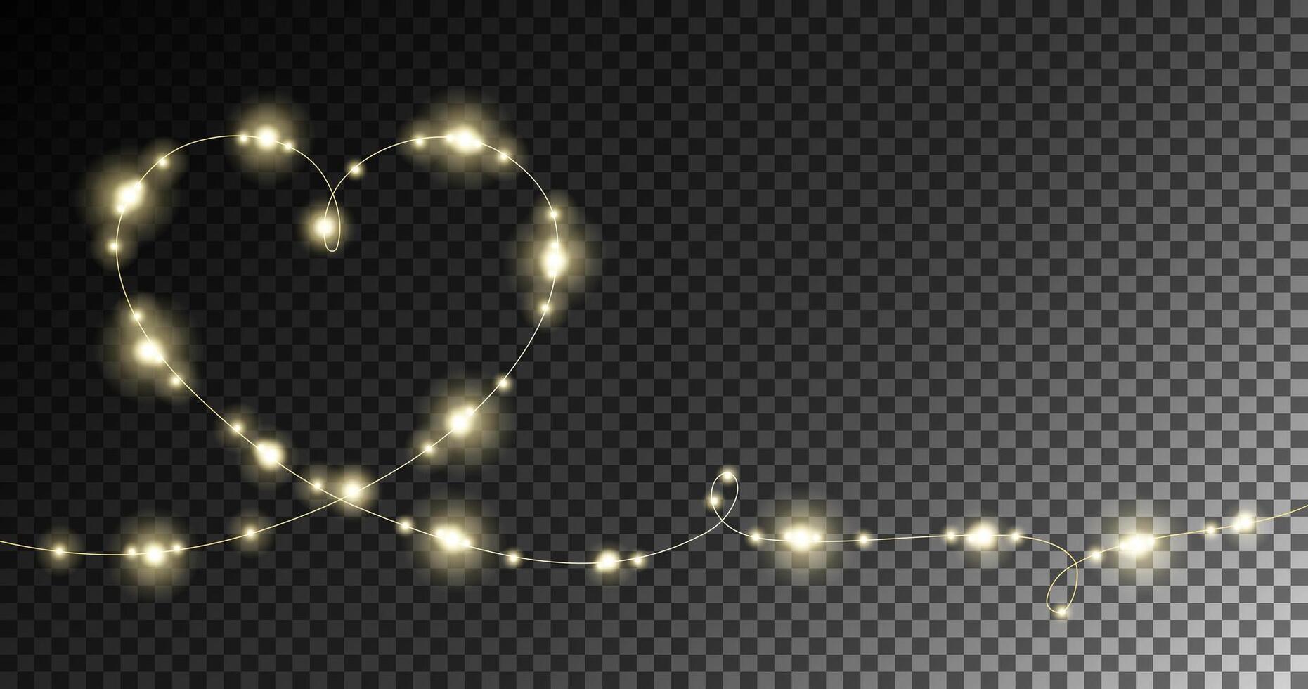 Festive Glowing String Lights forming a heart shape, perfect for romantic designs, wedding invitations, Valentine's Day, festive decorations, and digital artwork. vector