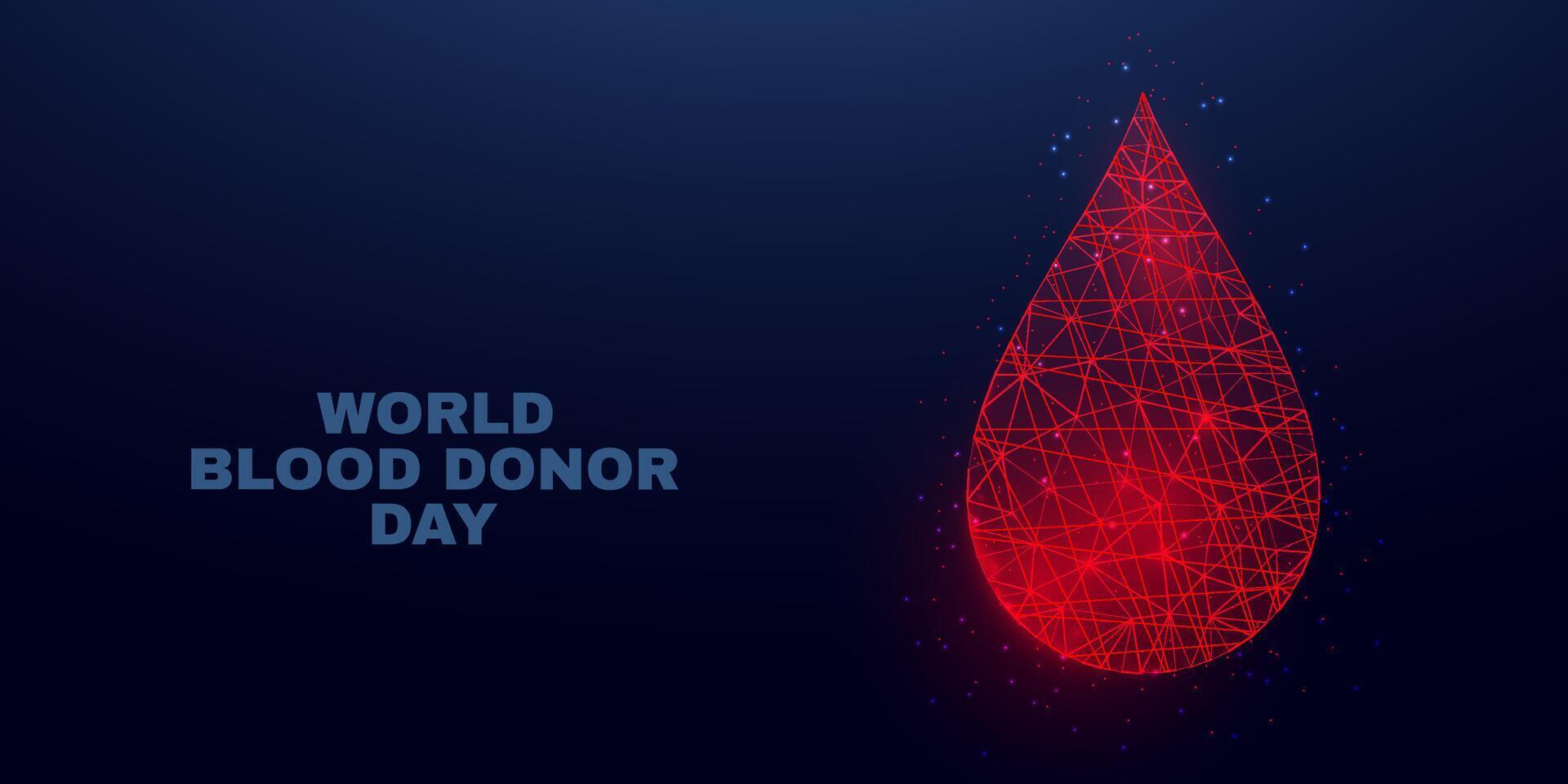 Blood drop. World blood donors day concept. Banner template with glowing low poly. Futuristic modern abstract illustration. vector