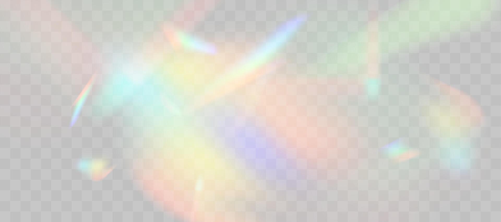 Blurred rainbow refraction overlay effect. Light lens prism effect on background. Holographic reflection, crystal flare leak shadow overlay. abstract illustration. vector