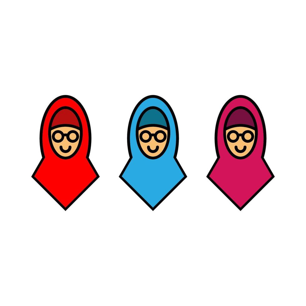 Hijab woman icon in islam. Collection of colorful muslim female icon design. vector