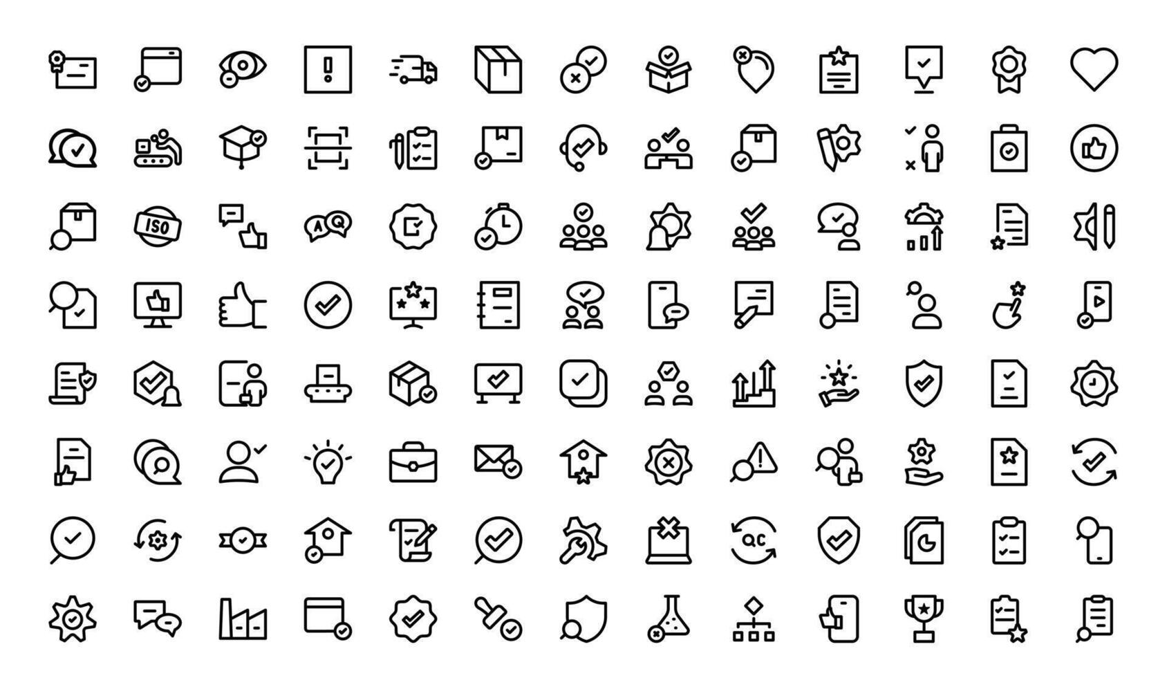 Quality Control Icon Set bundle - Minimal, Modern, and Versatile Line Art Illustrations for Business, Manufacturing, and Product Assurance Needs vector