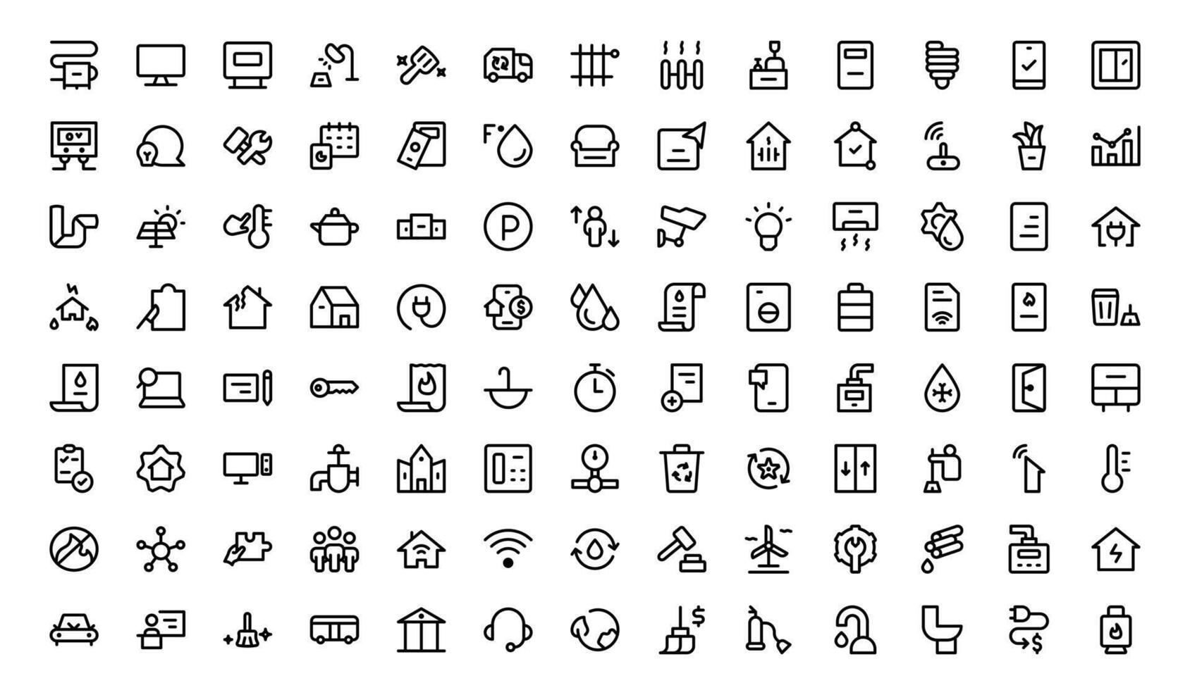 Public Utilities Icon Pack. Clean, Editable Line Icons for Energy, Water Supply, Waste Management, and Urban Infrastructure related vector