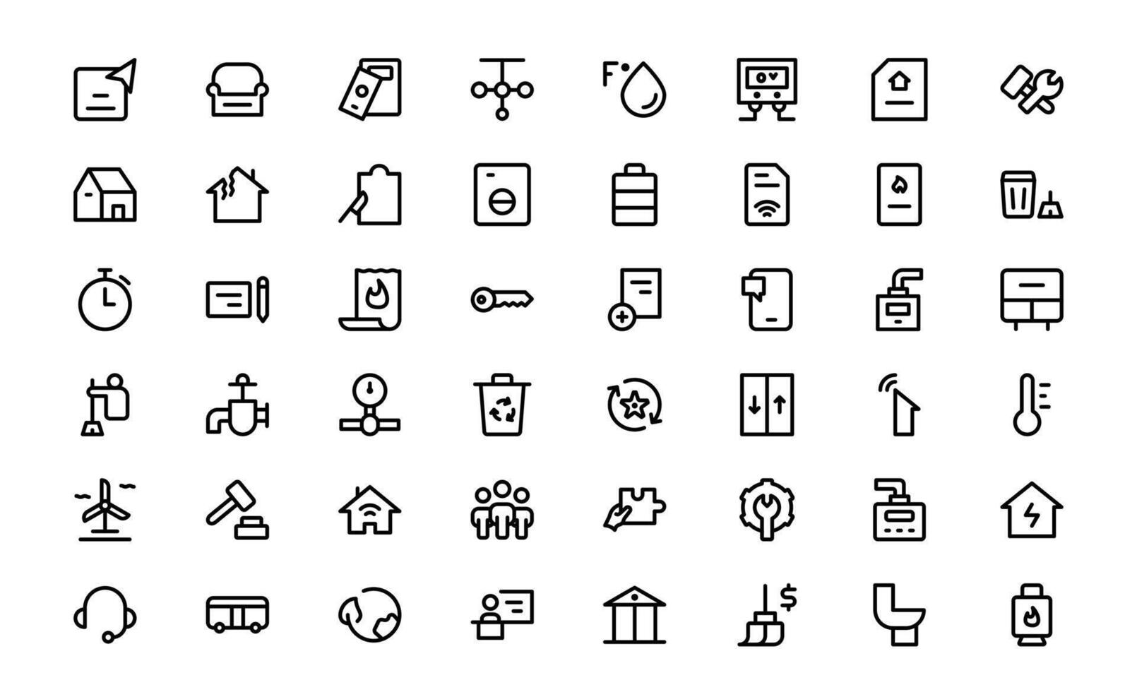 Public Utilities Icon Pack. Clean, Editable Line Icons for Energy, Water Supply, Waste Management, and Urban vector