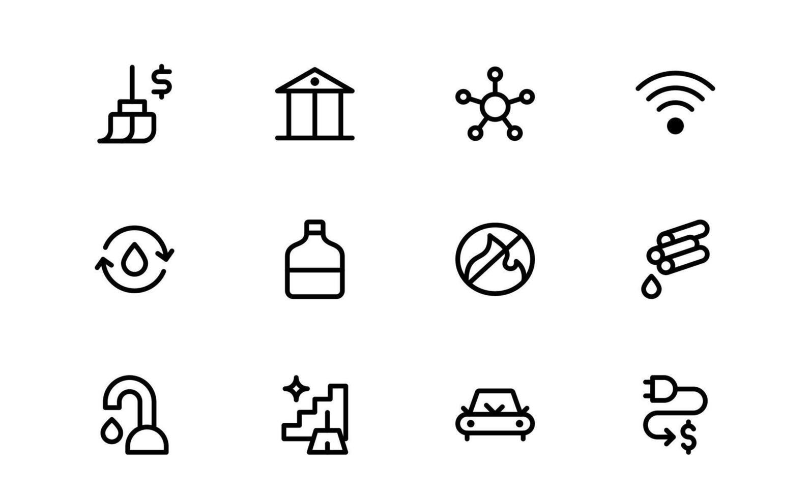 Public Utilities Icon Bundle. Clean, Editable Line Icons for Energy, Water Supply, Waste Management vector