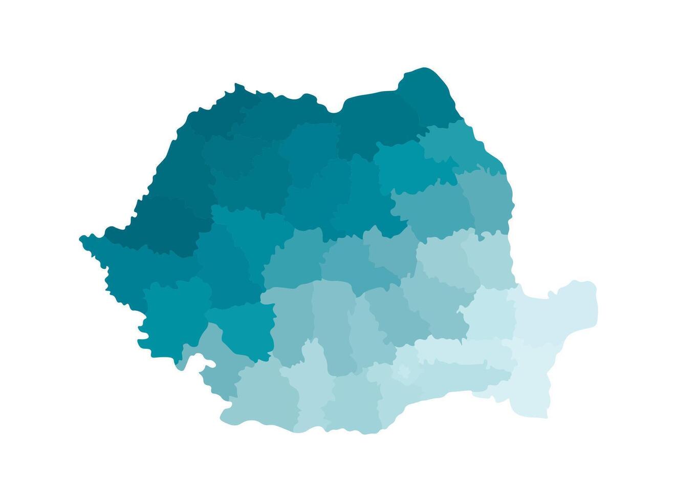 isolated illustration of simplified administrative map of Romania. Borders of the counties. Colorful blue khaki silhouettes. vector