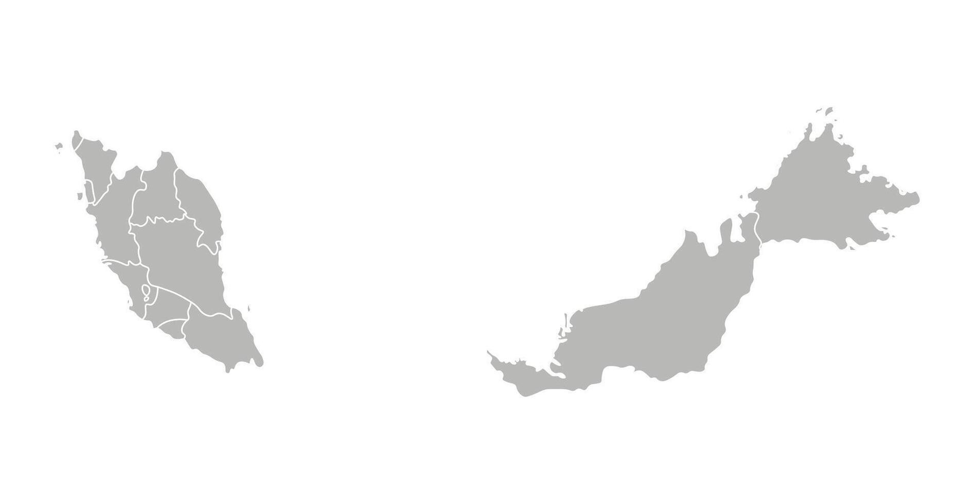 isolated illustration of simplified administrative map of Malaysia. Borders of the provinces, regions. Grey silhouettes. White outline vector