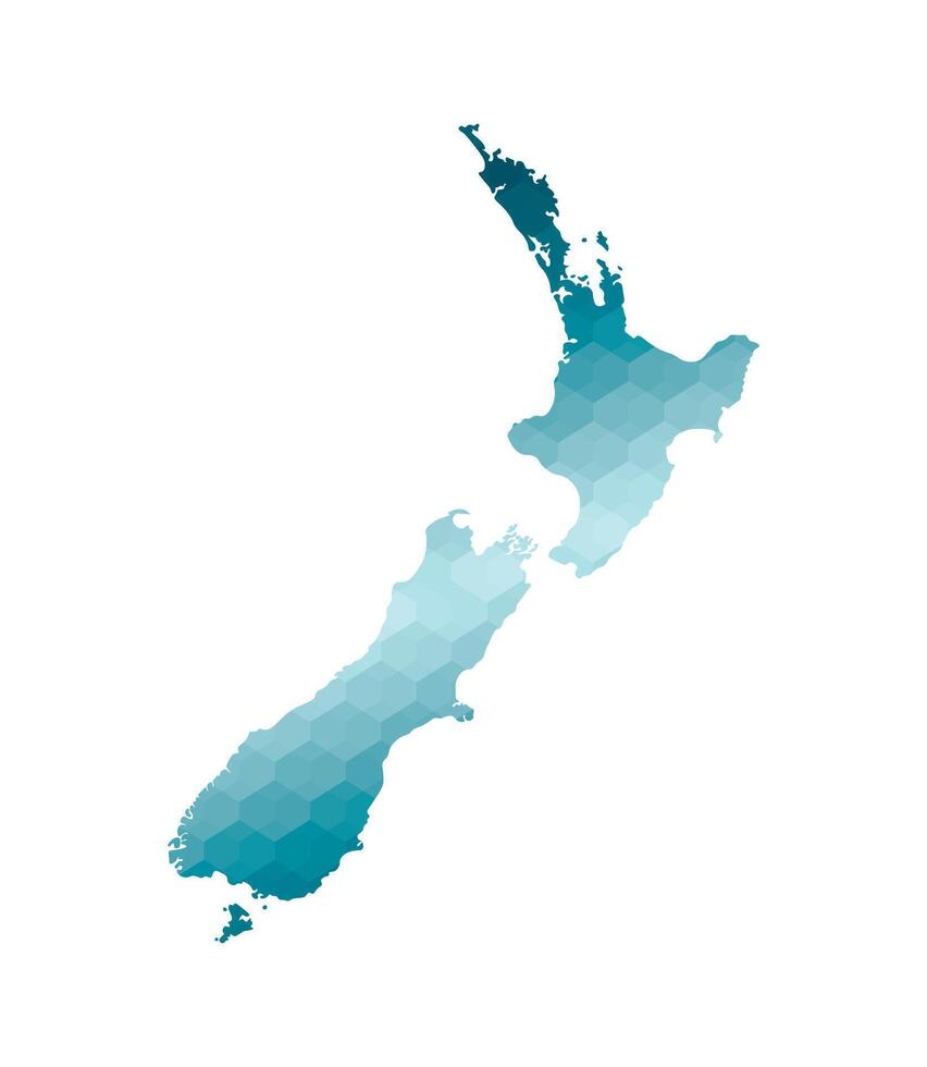 isolated illustration icon with simplified blue silhouette of New Zealand map. Polygonal geometric style. White background. vector