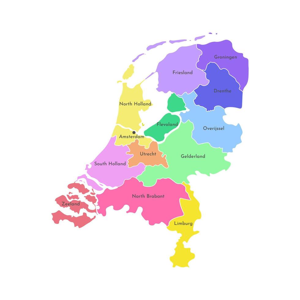 isolated simplified map, illustration icon with grey silhouette of Netherlands provinces. Selected administrative divisions. White outline and background vector