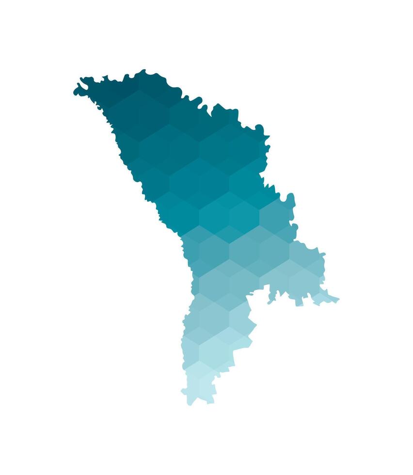 isolated illustration icon with simplified blue silhouette of Moldova map. Polygonal geometric style. White background. vector