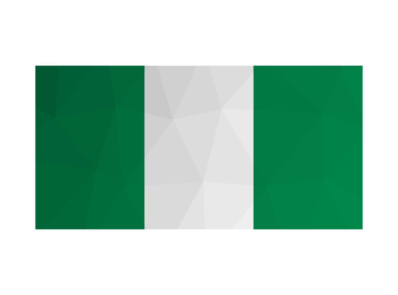 isolated illustration. National Nigerian flag with vertical two greenand one white stripes. Official symbol of Nigeria. Creative design in low poly style with triangular shapes. Gradient effect. vector