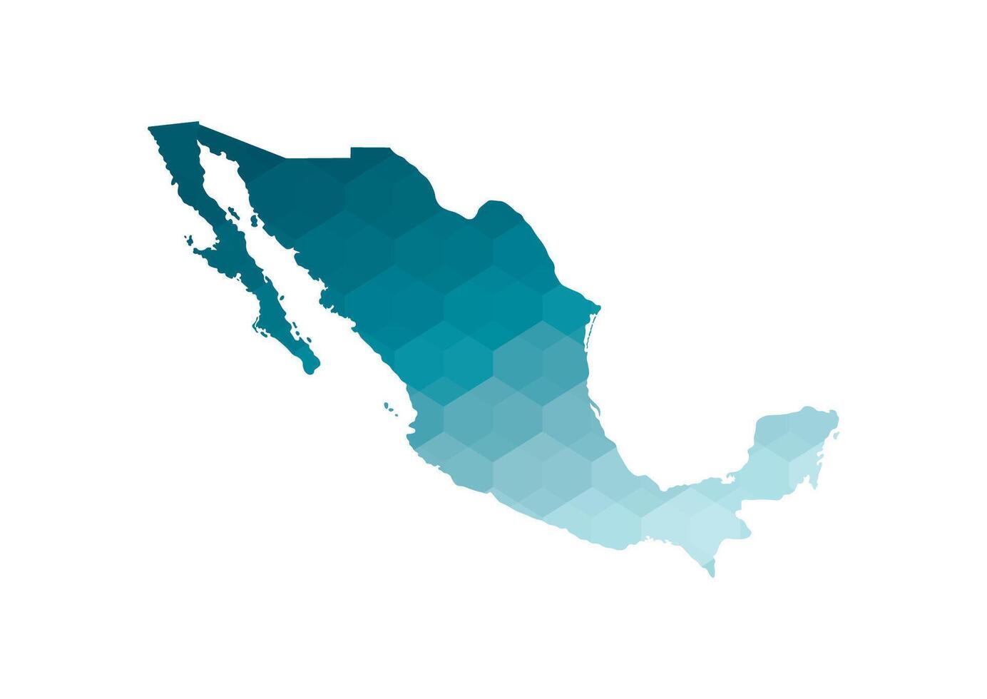 isolated illustration icon with simplified blue silhouette of Mexico map. Polygonal geometric style. White background. vector