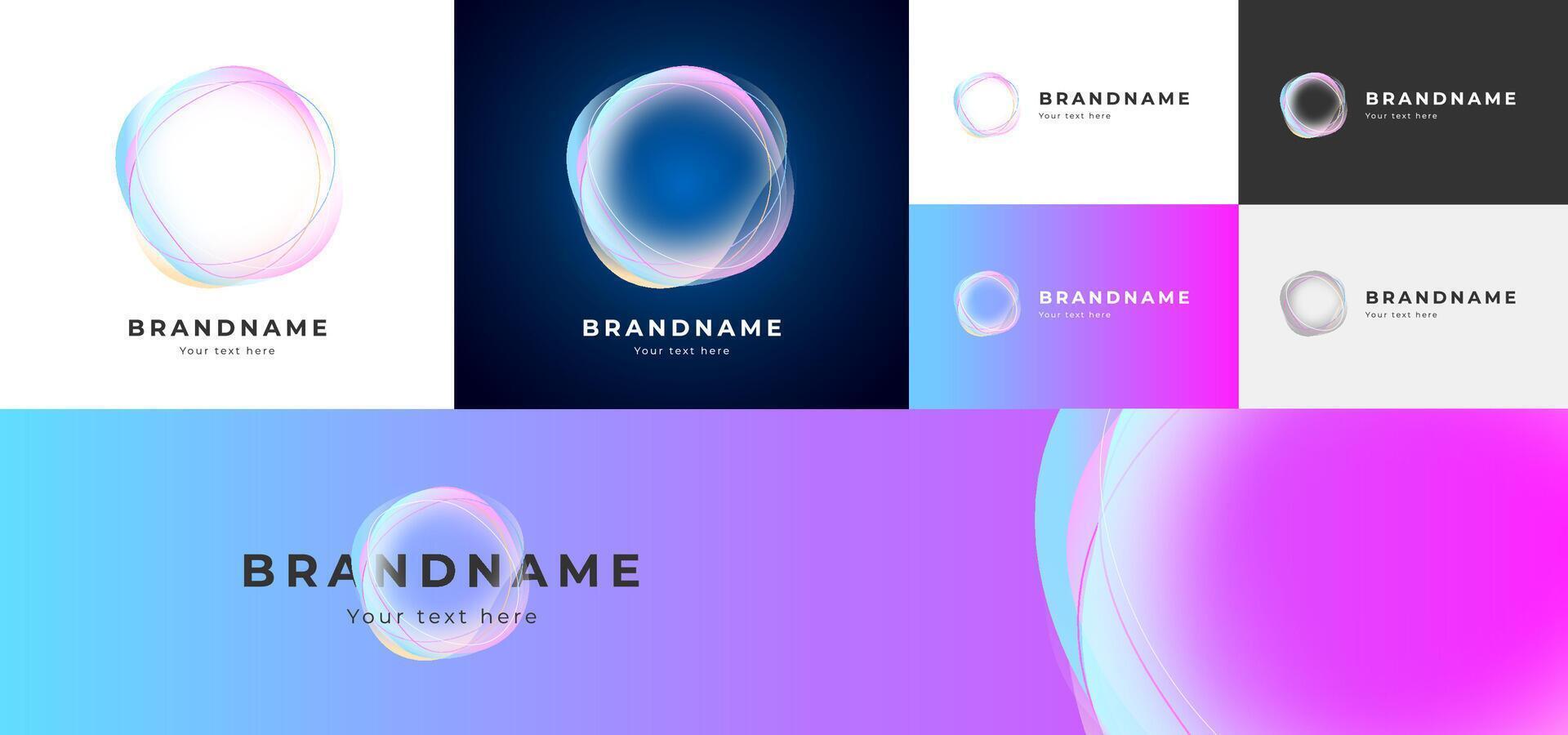Fluid bubble AI logo set. Abstract amorphous gradient transparency shape. Modern soft wavy design symbol. Artificial intelligence, digital innovation and creativity. Trendy luminous branding element vector