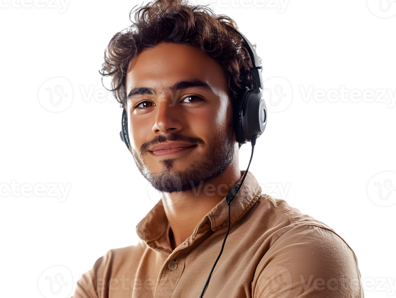 Man Listens to Music with Headphones, Transparent Background Image png