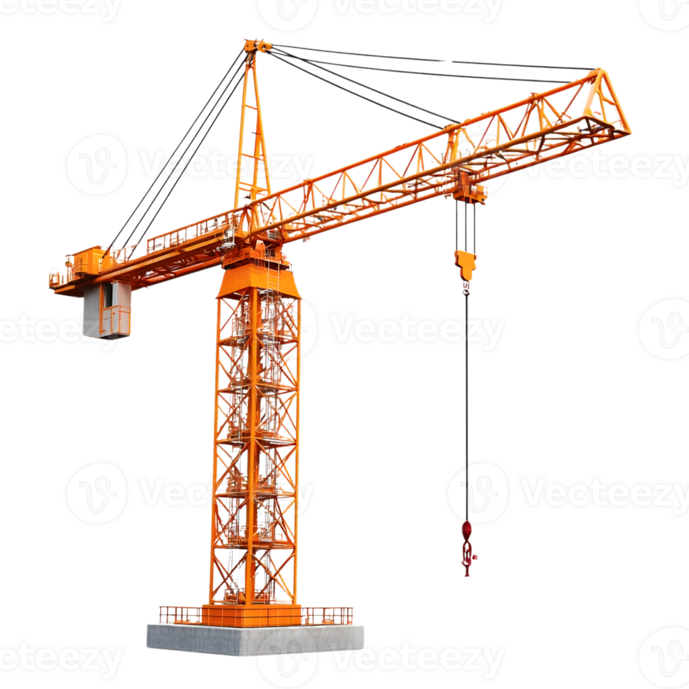 Tower Crane, Lifting Heavy Loads with Precision, High-Rise Construction, Orange Structure against Transparent Background png