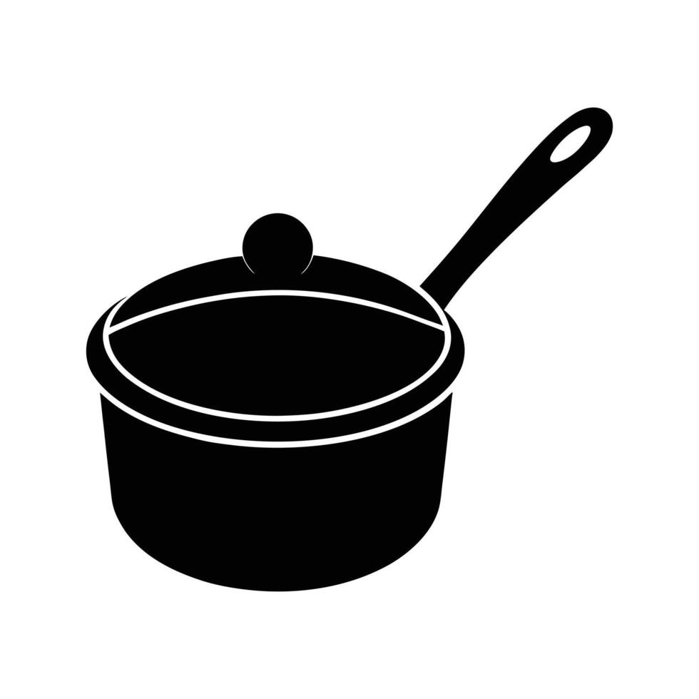 Minimalist Black and White Cooking Pot with Lid and Handle Ideal for Kitchen, Cooking, and Culinary Designs, Simple Kitchenware Illustration, Cooking Equipment, Art vector