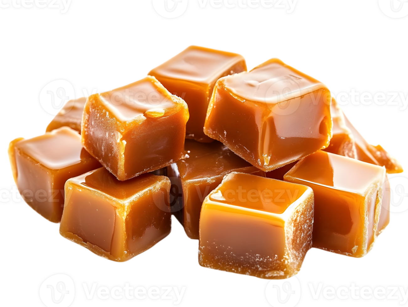Sweet Caramel Candies, Delicious Cubes with Glossy Texture, Transparent Background png