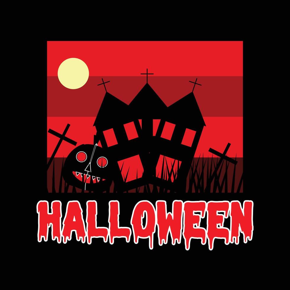 Red Halloween T-shirt Design, Pumpkin T-shirt Design, Scary vector