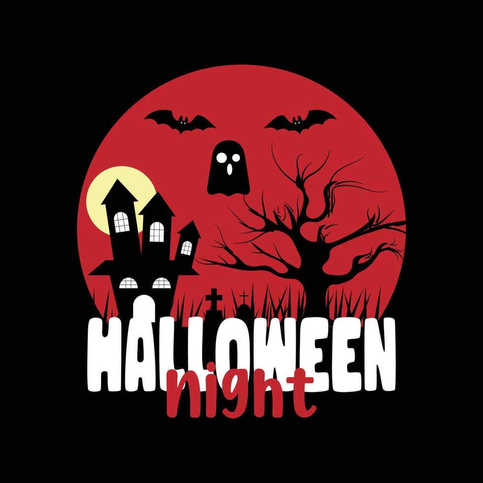 Halloween night T-shirt design with Elements vector