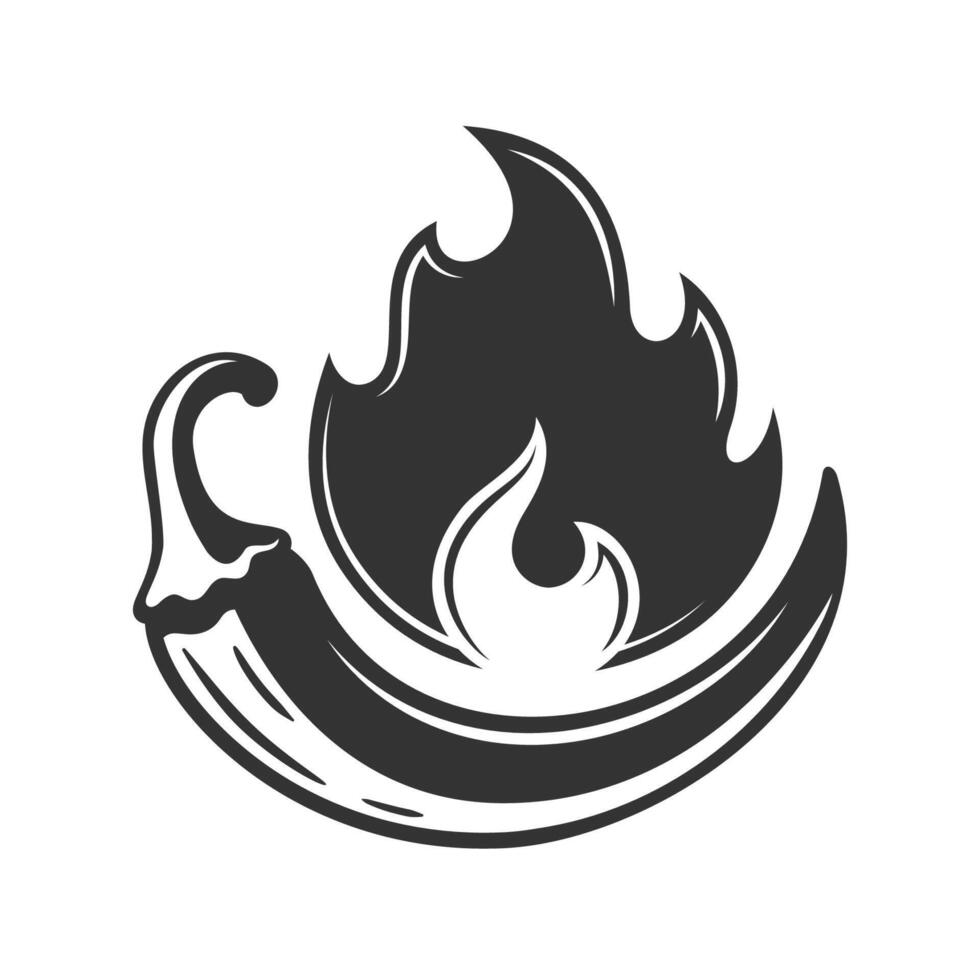 Chili pepper and fire icon isolated on white vector