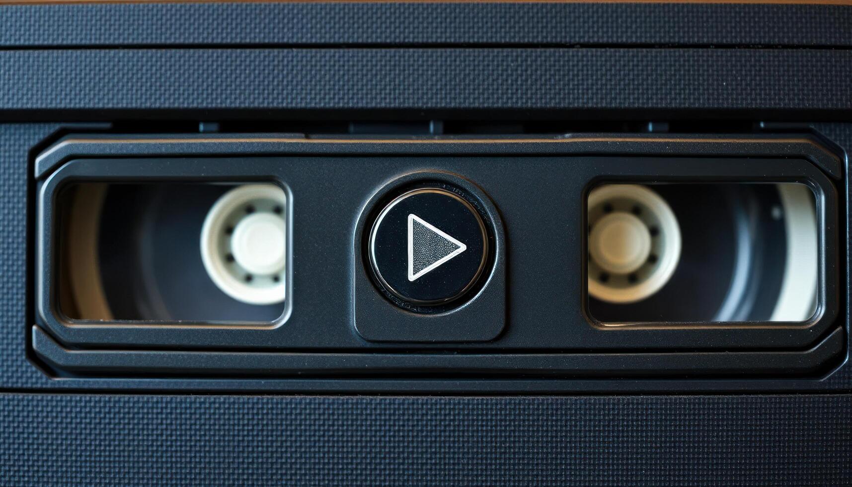 Close-Up of a VHS Cassette Tape with Play Button photo