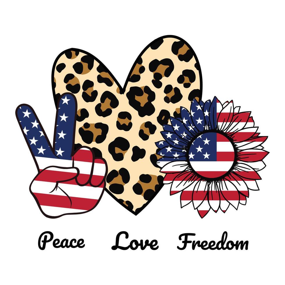 Stylish USA Independence Day T-shirt with Sunflower and Flag Art vector