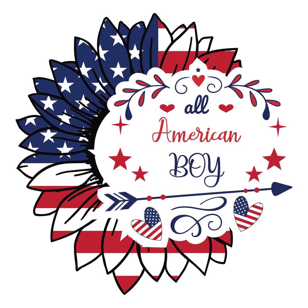Beautiful Sunflower and 4th of July Design for Patriotic T-shirts vector