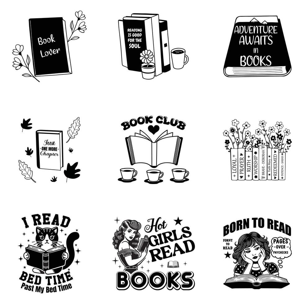 Stylish Book Lover T-shirt Design with Librarian Quote Illustration Bundle vector