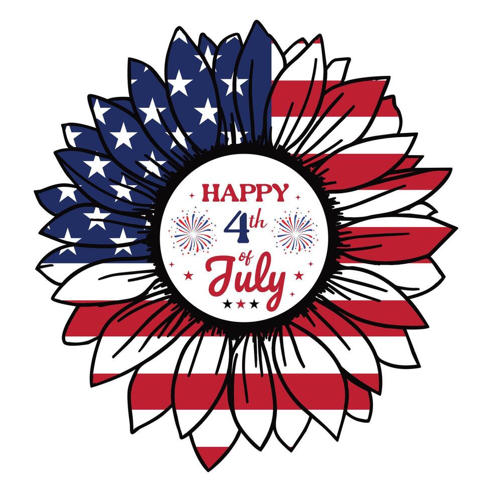 American Flag Typography Sunflower T-shirt for 4th of July vector