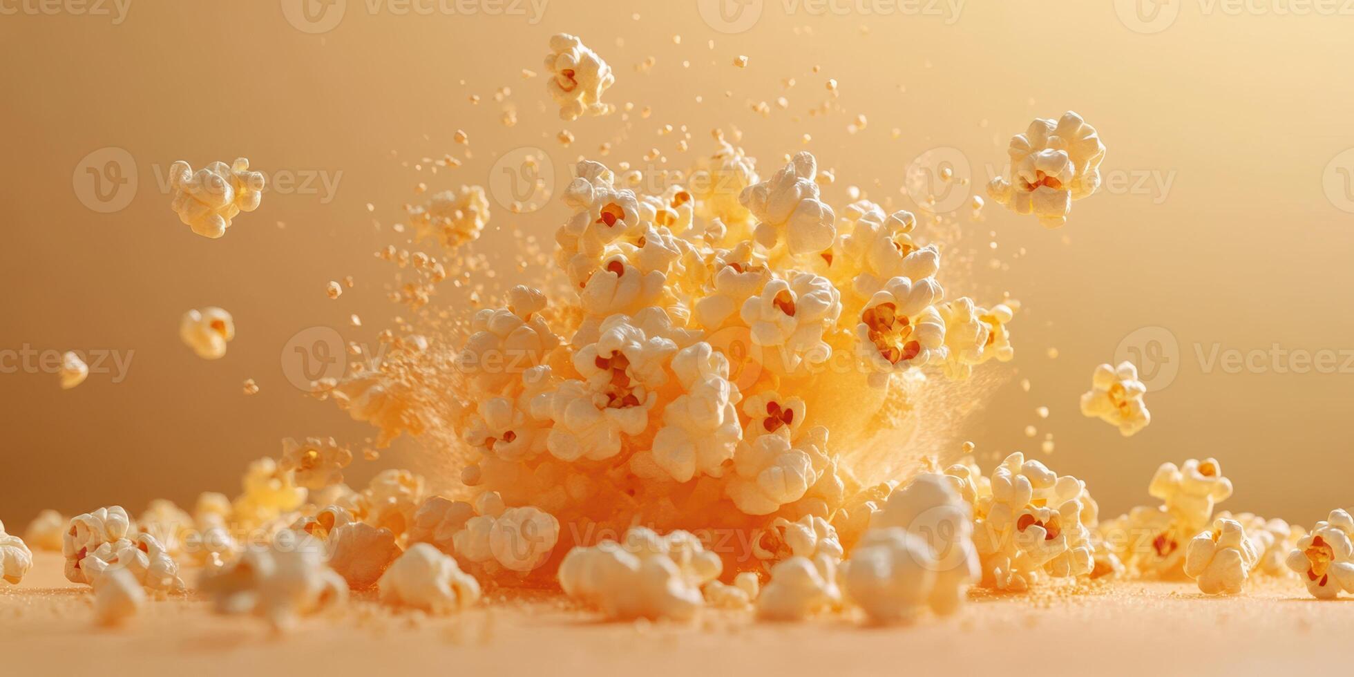 Popcorn erupts in a burst of motion and flavor during a vibrant snack moment photo