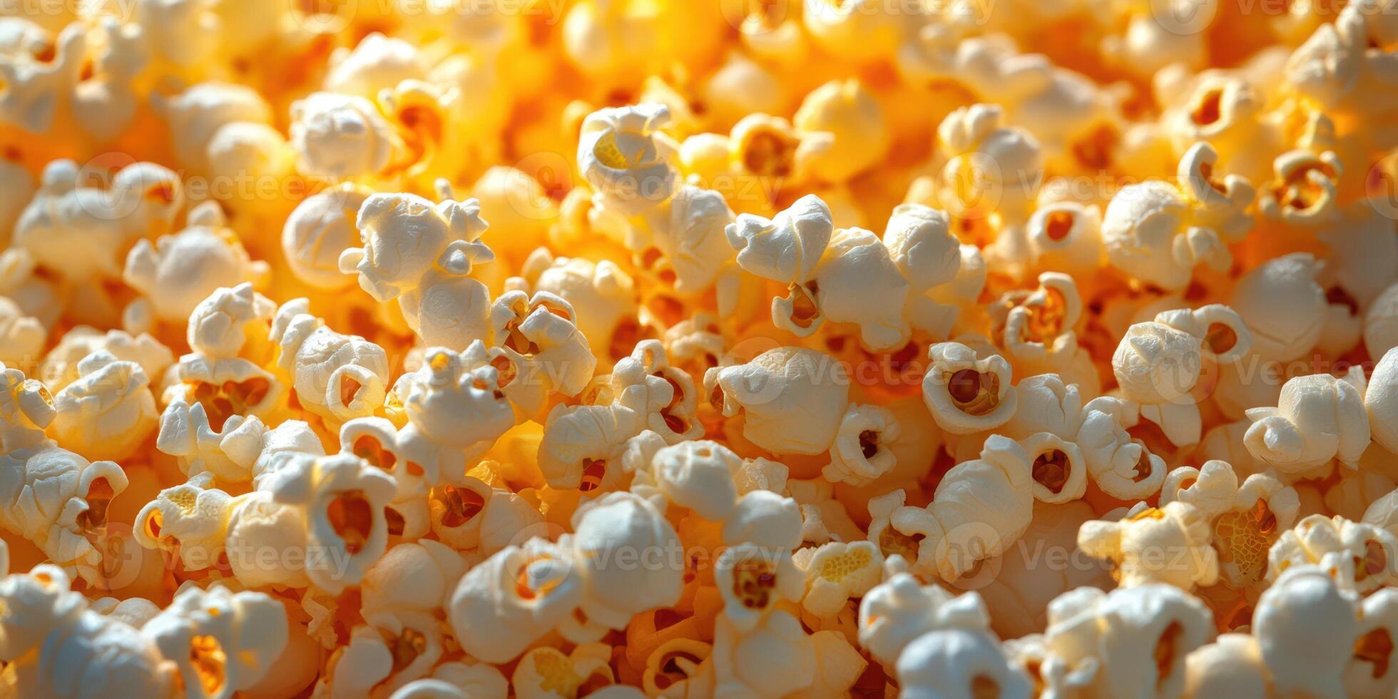 Freshly popped popcorn pouring out in a buttery aroma at the movie theater during a weekend evening with friends photo